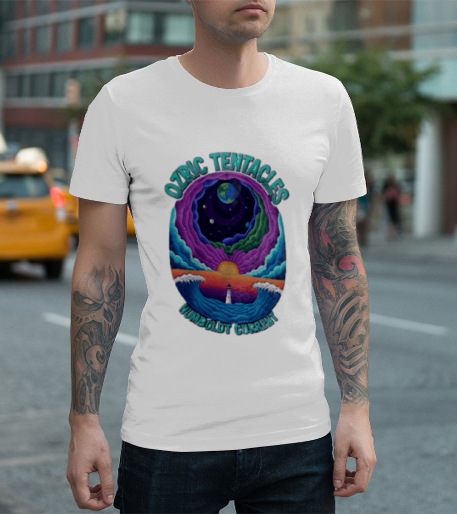 Ozric Tentacles Humboldt Current Ocean Lighthouse Sunset Planet Waves T-Shirt