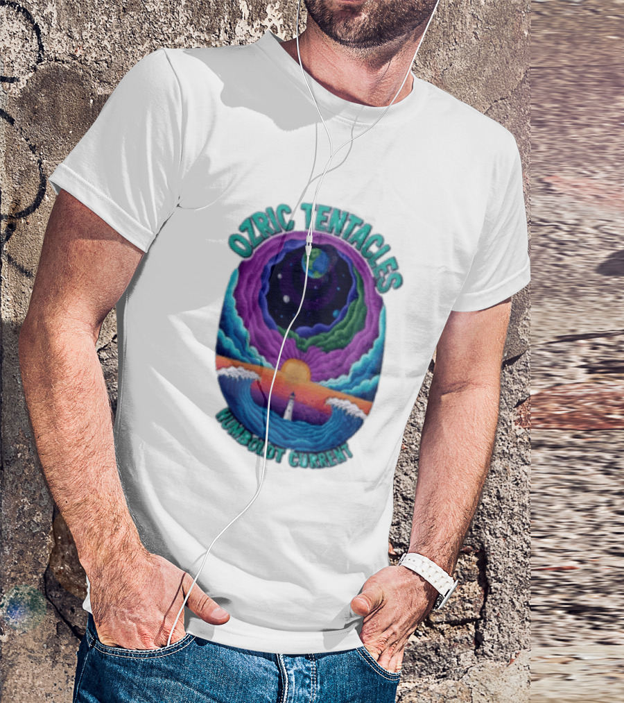 Ozric Tentacles Humboldt Current Ocean Lighthouse Sunset Planet Waves T-Shirt