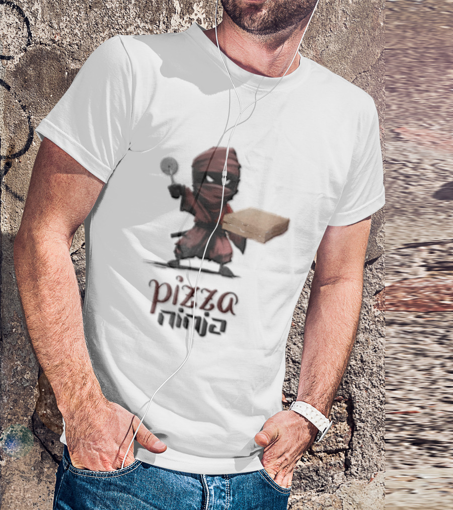 Pizza Ninja Red Masked Cartoon Figure Holding Cardboard Box T-Shirt