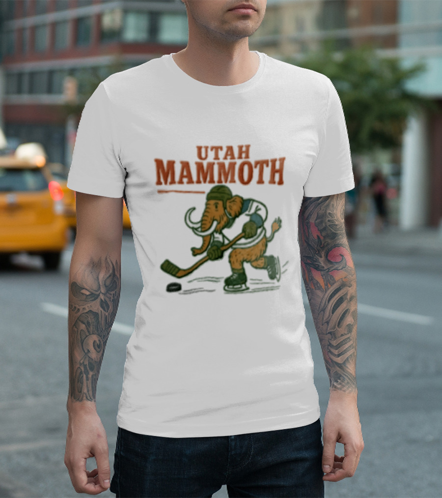 Utah Mammoth Hockey Player Mammoth Playing Hockey T-Shirt