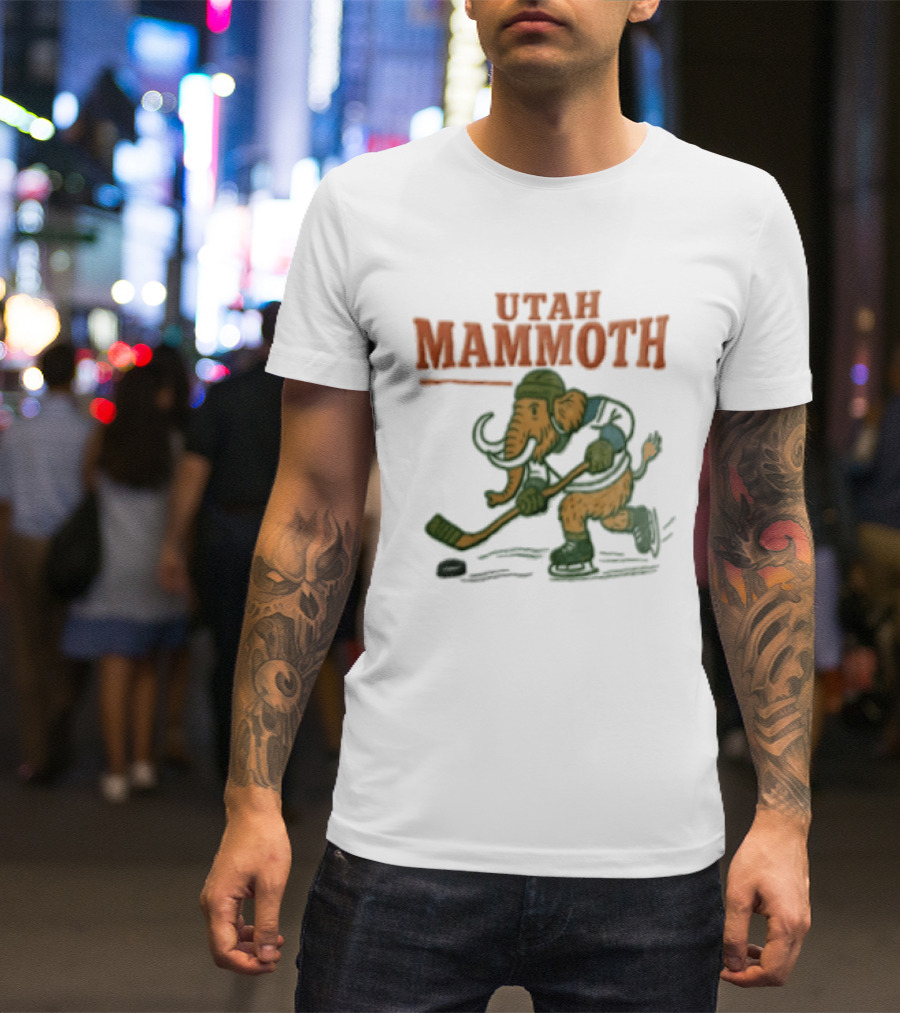 Utah Mammoth Hockey Player Mammoth Playing Hockey T-Shirt