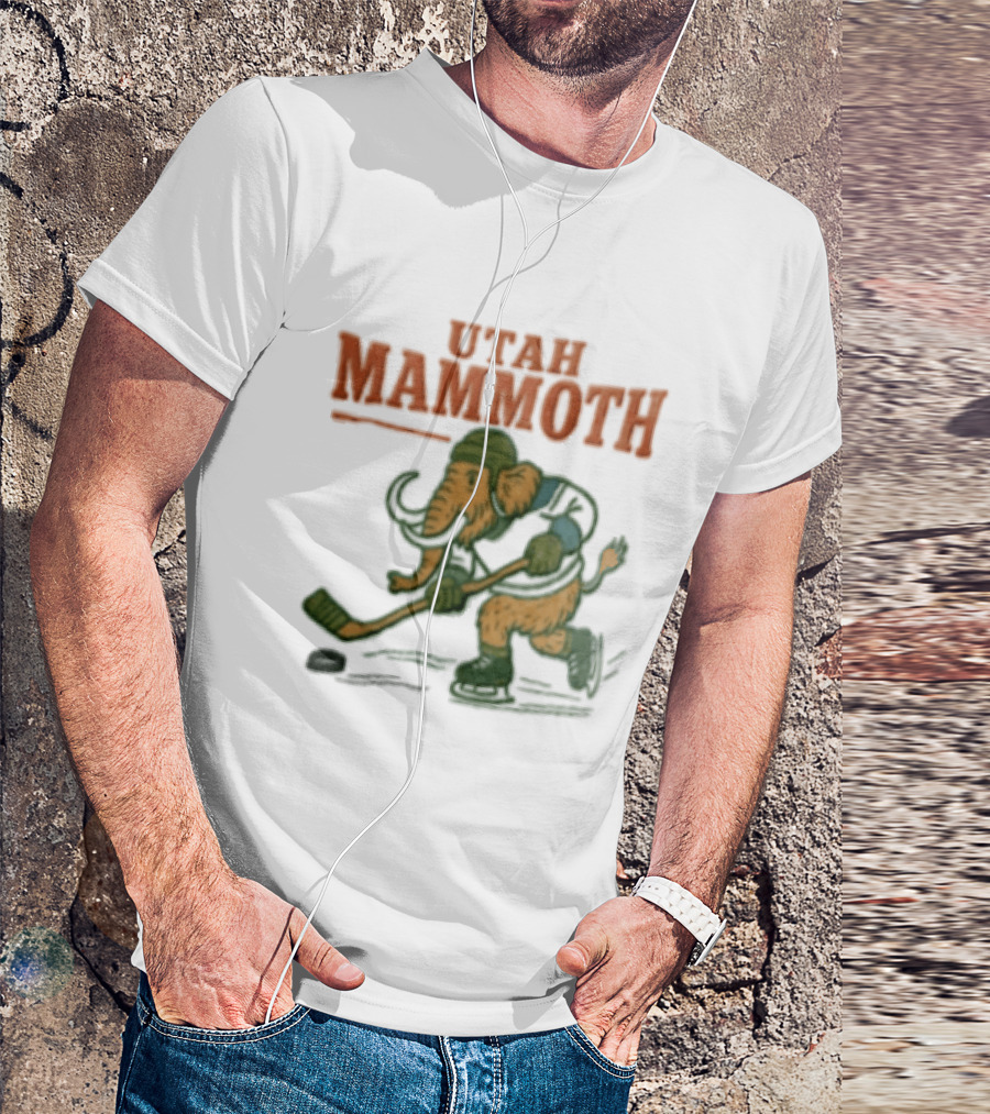 Utah Mammoth Hockey Player Mammoth Playing Hockey T-Shirt
