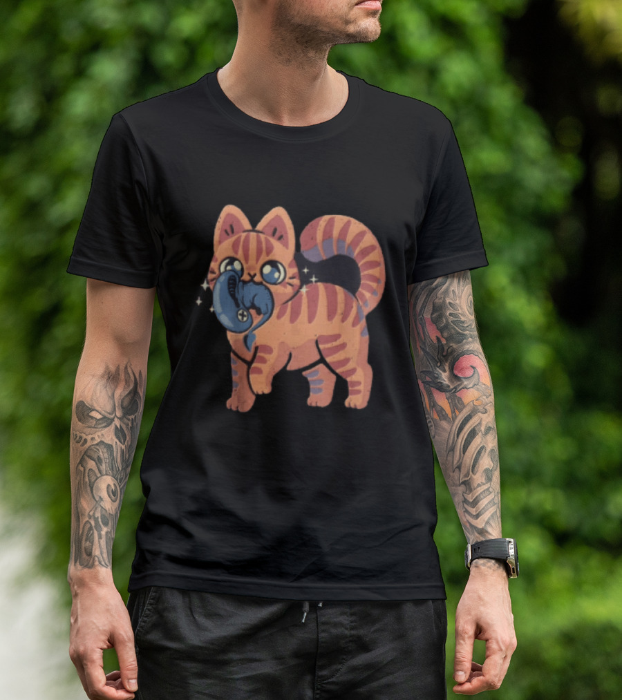 Alien Cat Meets Cartoon Striped Cosmic Creature T-Shirt