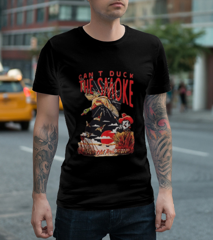 Can't Duck The Smoke Old Row Duck Hunting Scenic Sunset And Cowboy T-Shirt