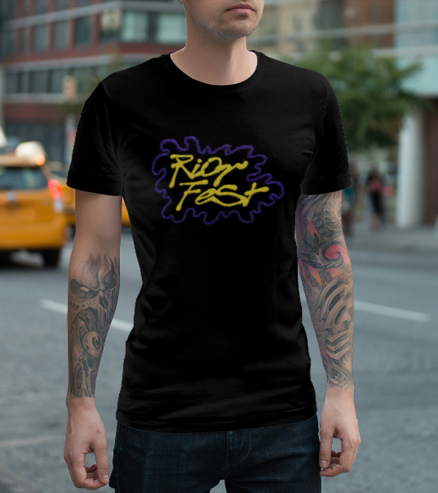 Riot Fest Yellow Blue Graffiti Style Logo Riot Brand Store Hat T-Shirt