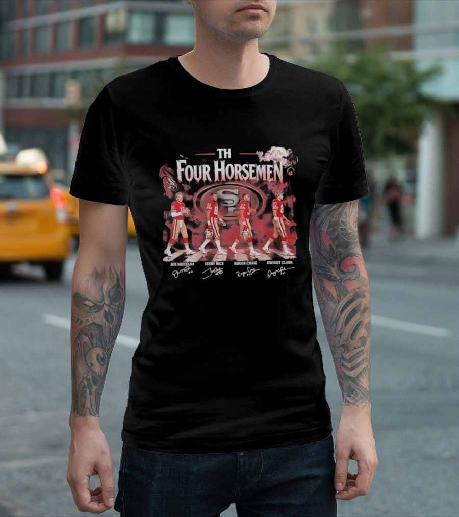 San Francisco 49ers The Four Horsemen Joe Montana Jerry Rice Roger Craig Dwight Clark Abbey Road Halloween T-Shirt