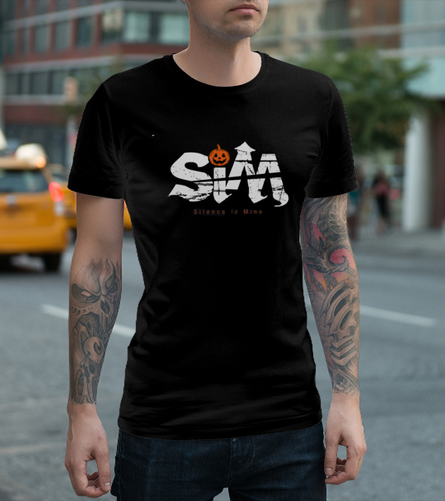 Sim Store Shop Silence Is Mine Rolling Cradle Halloween Pumpkin Design Black White T-Shirt