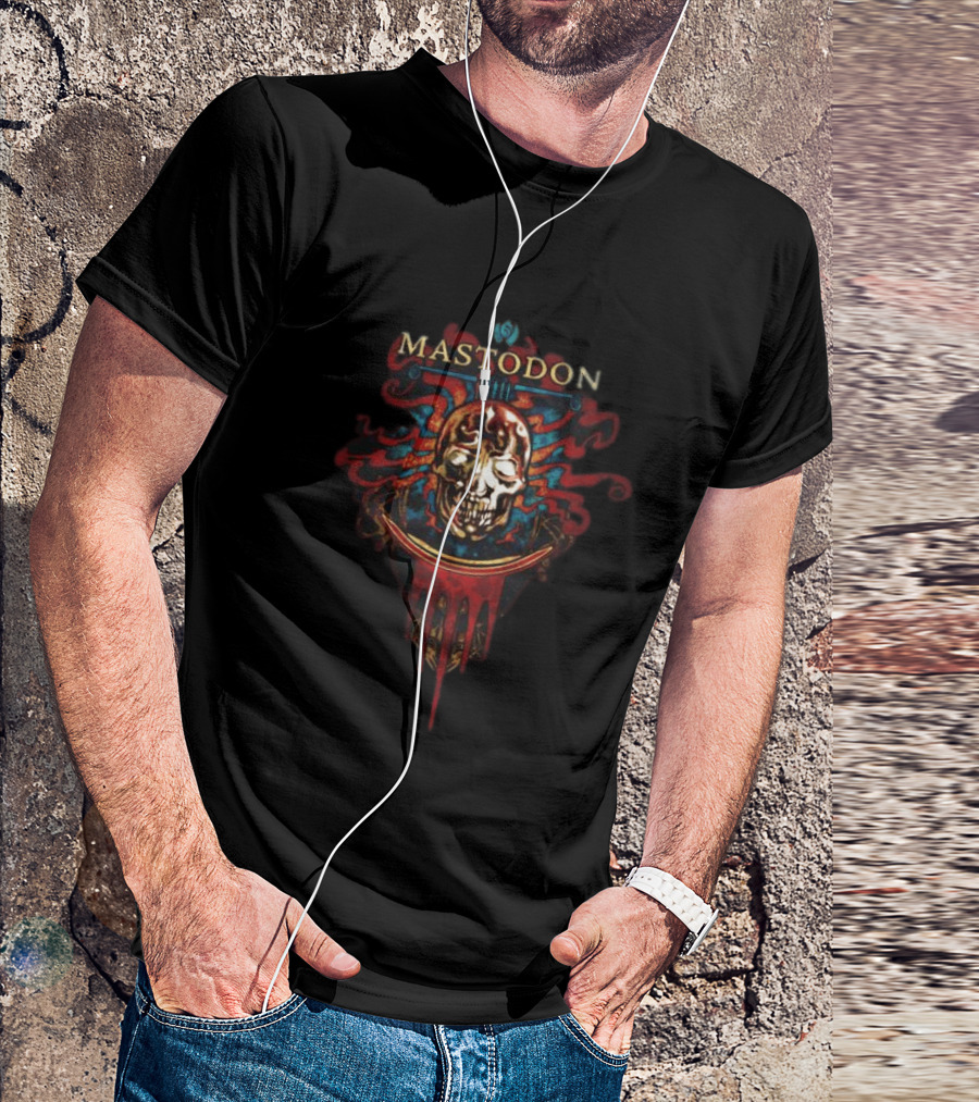 Mastodon Crystal Skull Art Red Blue Flame T-Shirt