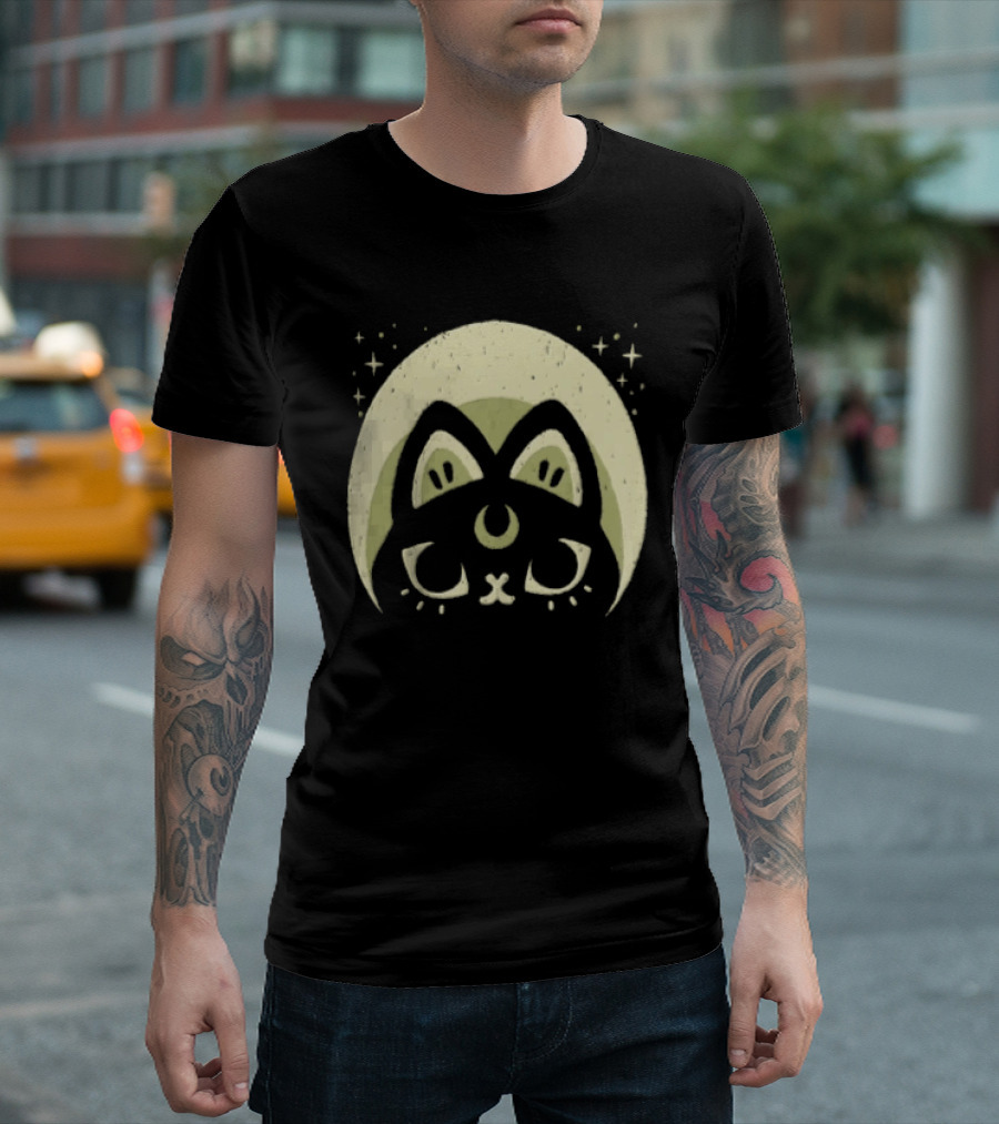Half Moon Witchy Cat Lunar Magic Mystic Feline T-Shirt
