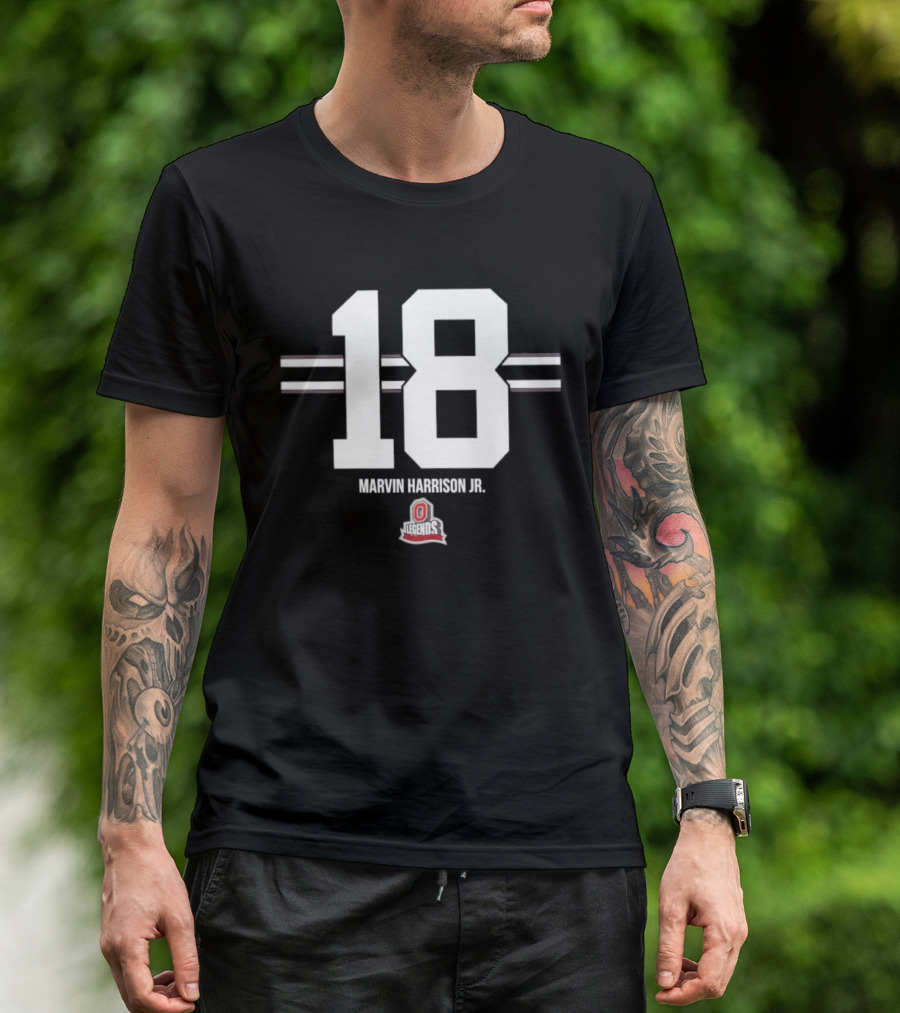 Ohio State Buckeyes Marvin Harrison Jr. 18 Stripe Football T-Shirt