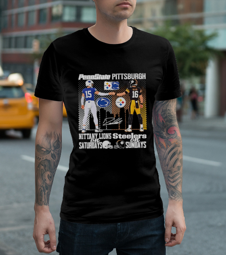 Penn State Nittany Lions Saturdays Pittsburgh Steelers Sundays Skyline Football Rivalry T-Shirt