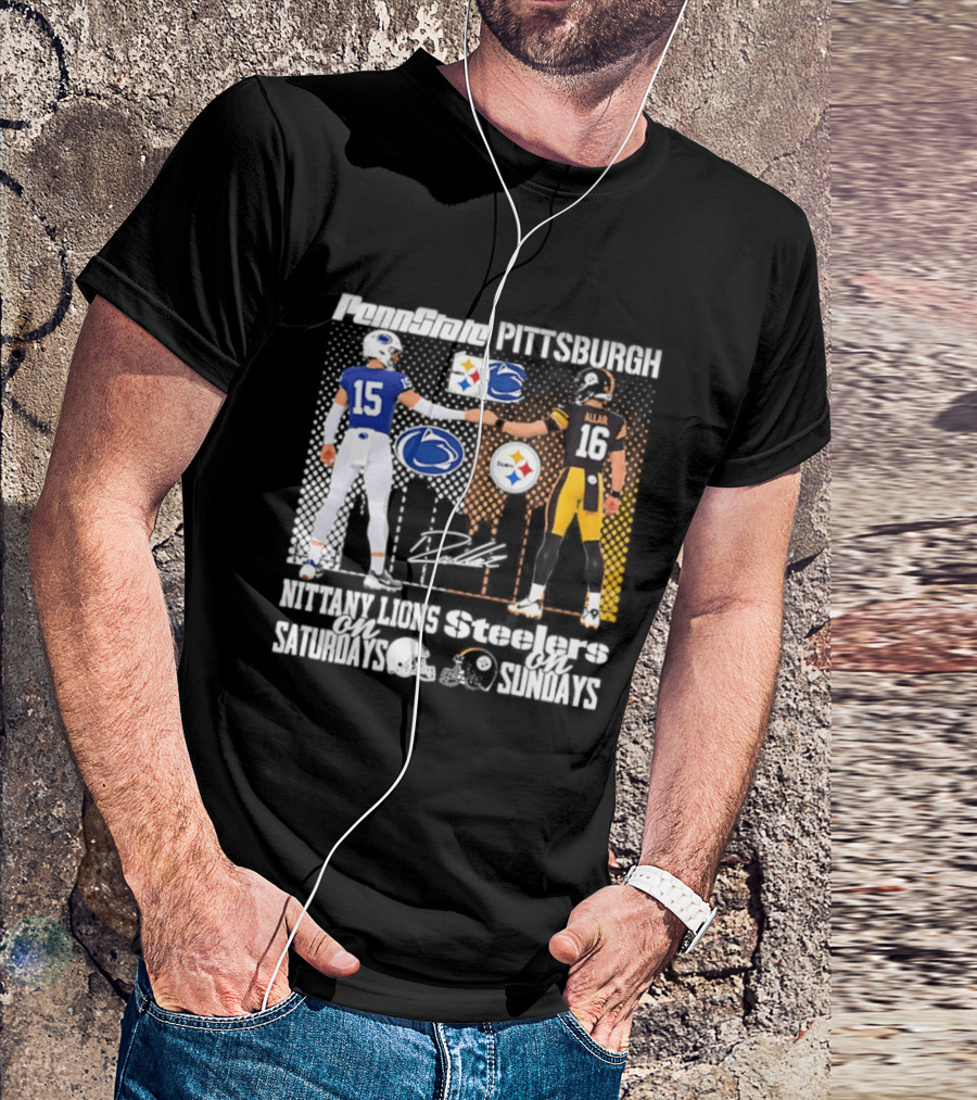 Penn State Nittany Lions Saturdays Pittsburgh Steelers Sundays Skyline Football Rivalry T-Shirt