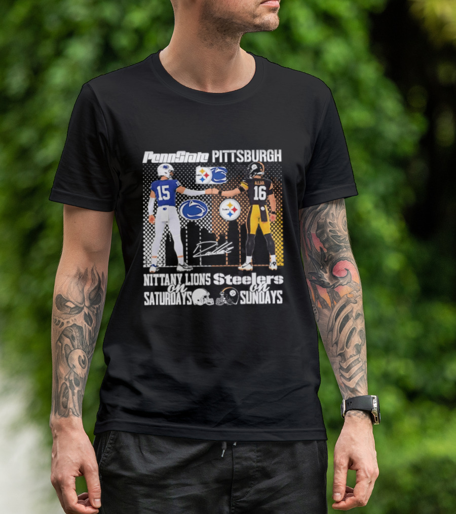 Penn State Nittany Lions Saturdays Pittsburgh Steelers Sundays Skyline Football Rivalry T-Shirt