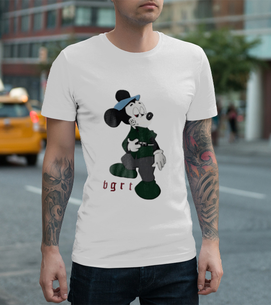 BGRT Cartoon Mouse Green Jacket Syringe Cigarette T-Shirt