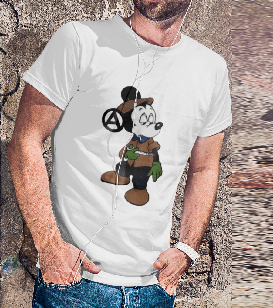 Bootleg Halftone Cartoon Mouse Anarchy Syringe T-Shirt