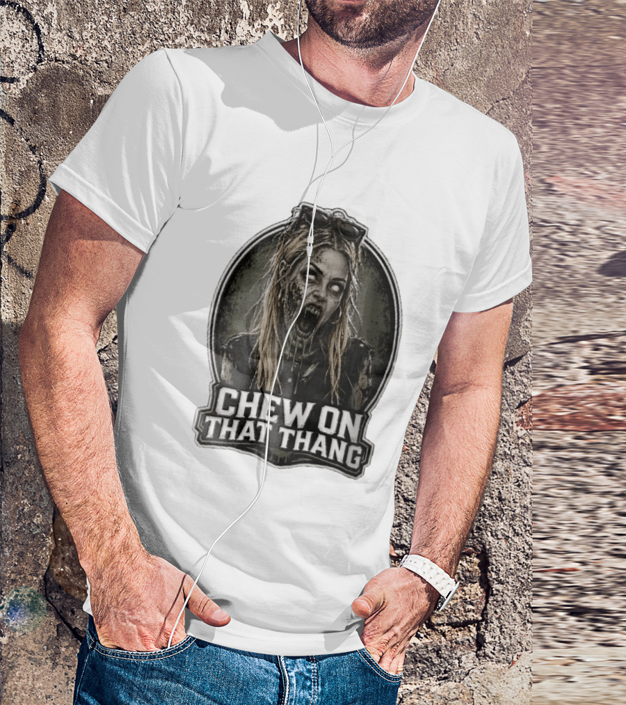 Chew On That Thang Zombie Blonde Woman Open Mouth Green Slime Sunglasses T-Shirt