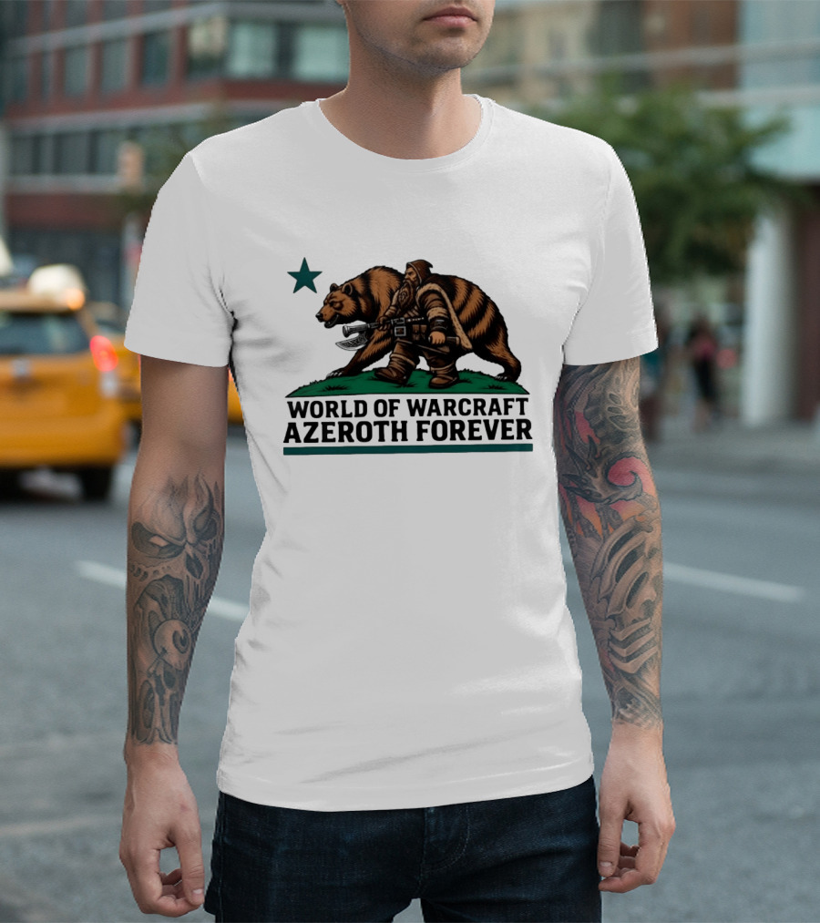 World Of Warcraft Azeroth Forever Dwarf With Bear Companion T-Shirt