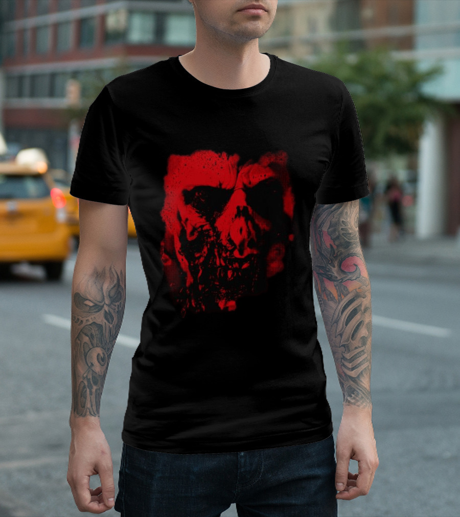 Heavy Spoilers Shop Infected Skull Horror Face T-Shirt