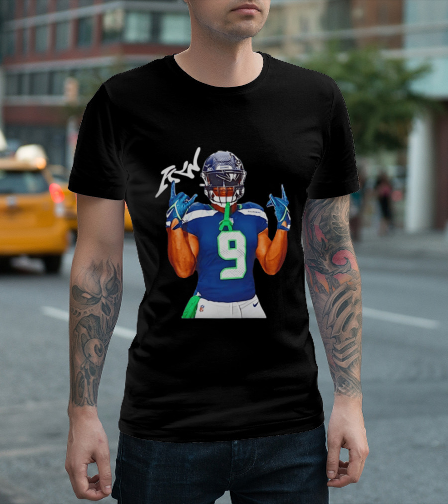Kenneth Walker Seattle Seahawks Number 9 Hand Gesture Signature T-Shirt