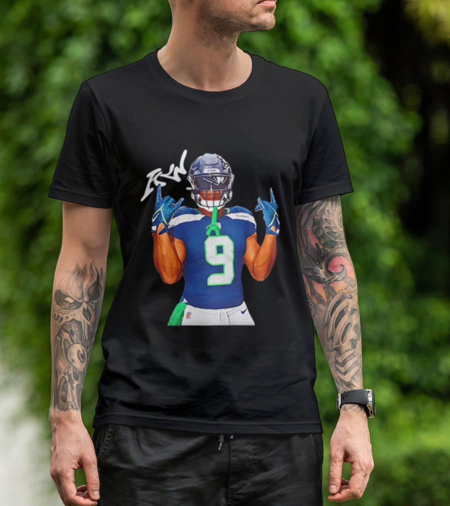 Kenneth Walker Seattle Seahawks Number 9 Hand Gesture Signature T-Shirt