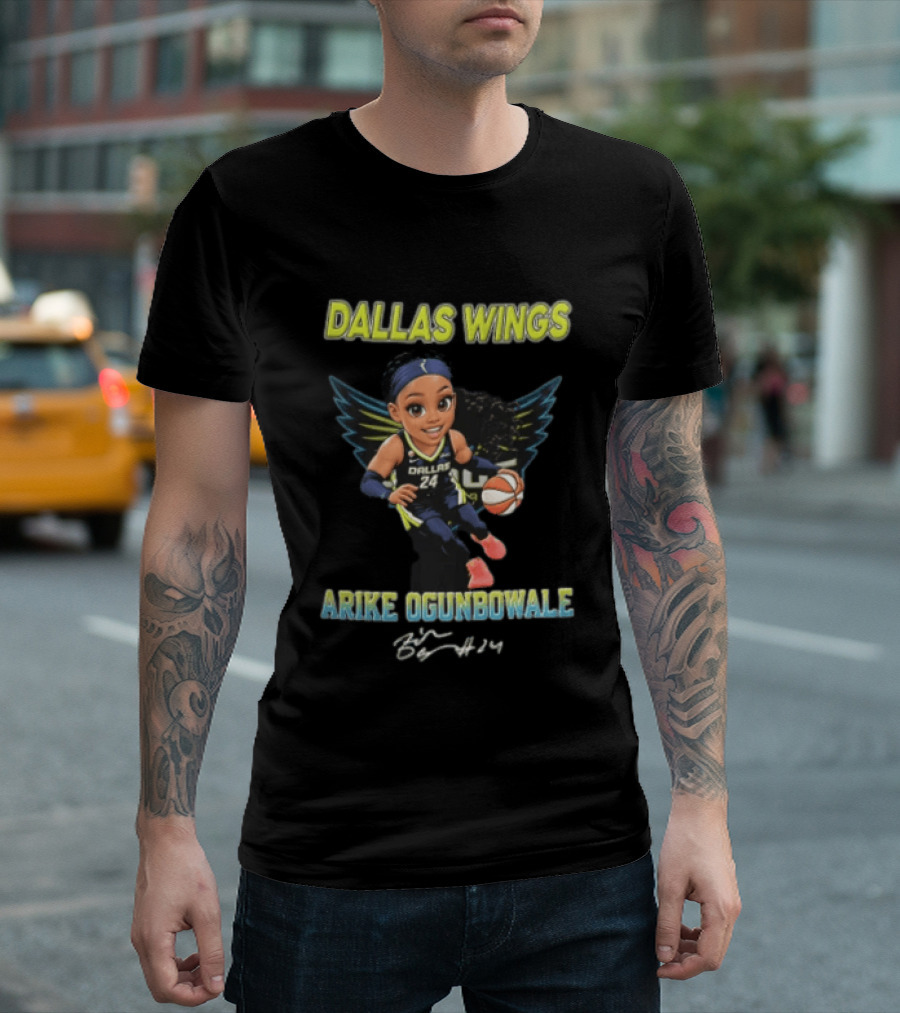 Dallas Wings Arike Ogunbowale Cartoon Caricature Dribbling Basketball Team Player T-Shirt