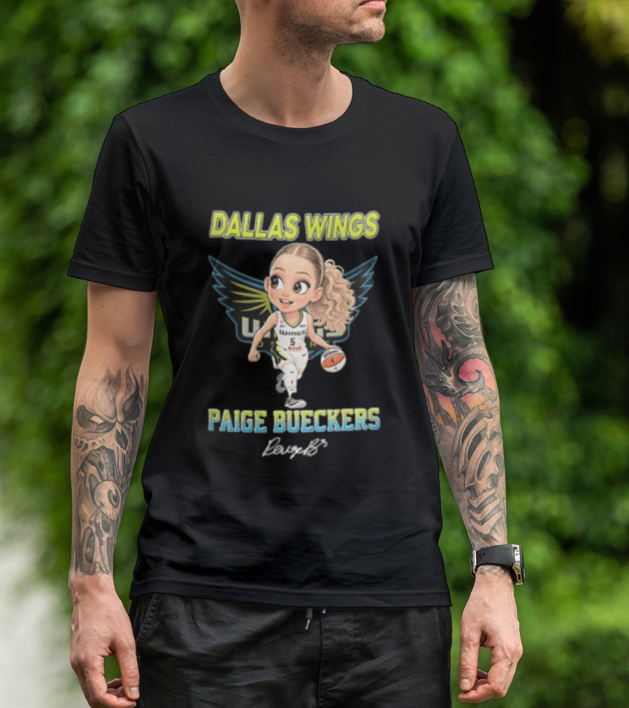 Dallas Wings Paige Bueckers Cartoon Dribbling Basketball Wings T-Shirt