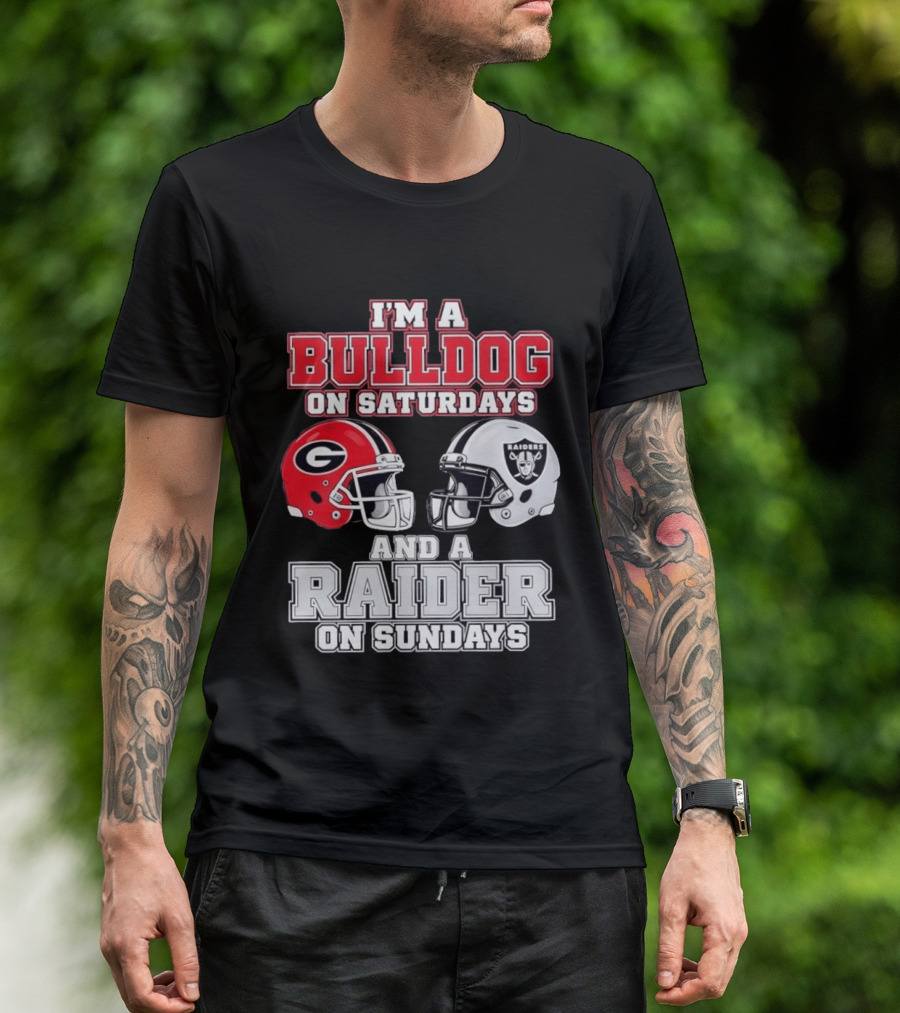 I'm A Bulldog On Saturdays And A Raider On Sundays Georgia G Helmet Raiders Helmet T-Shirt