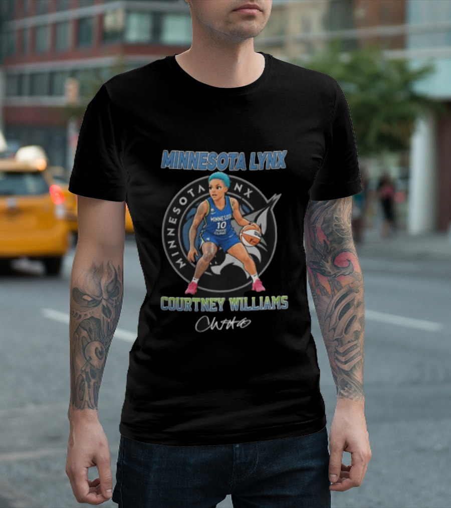 Minnesota Lynx Courtney Williams Cartoon Caricature Dribbling Basketball T-Shirt