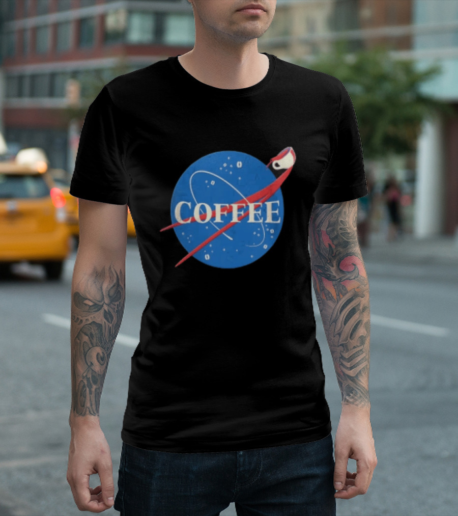 Nasa Coffee Meatball Spilling Cup Orbit Beans Distressed T-Shirt