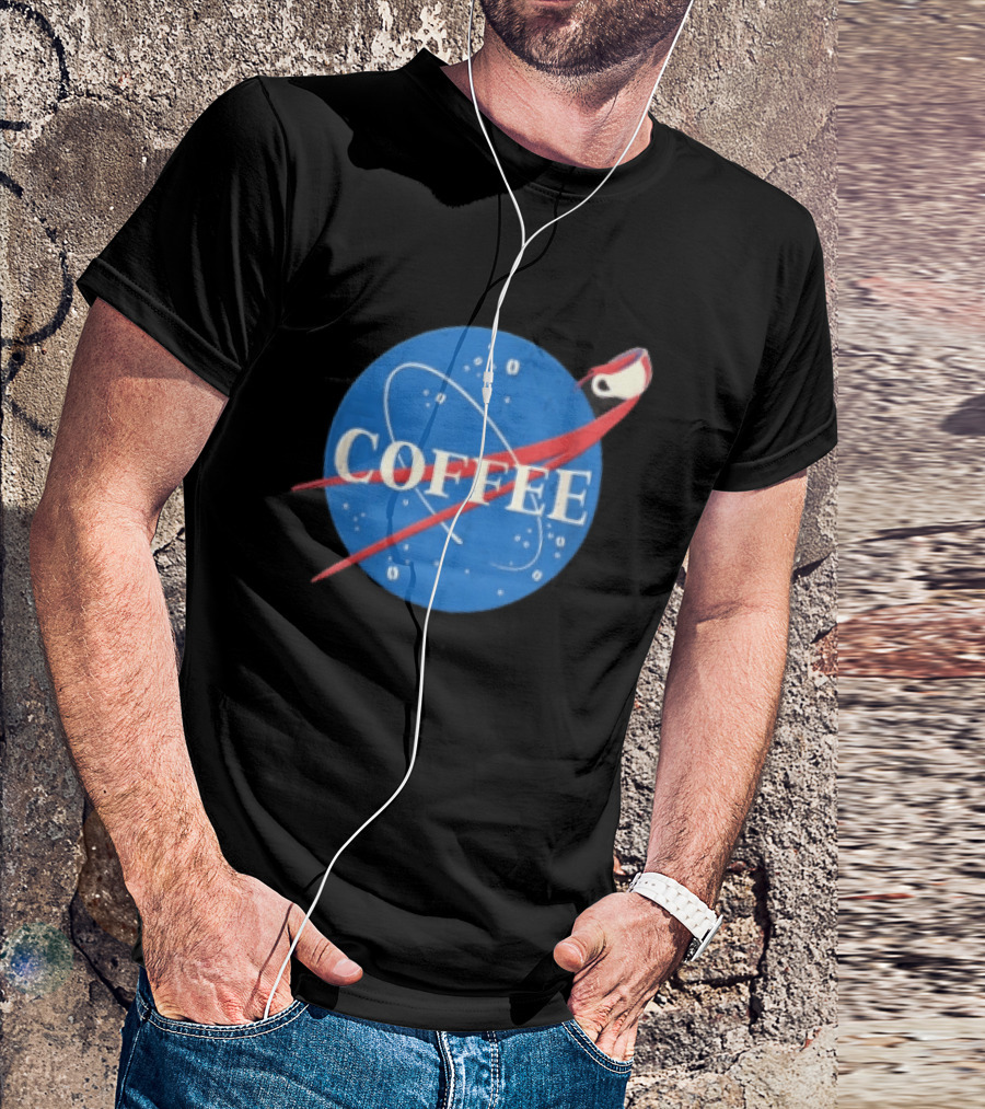 Nasa Coffee Meatball Spilling Cup Orbit Beans Distressed T-Shirt