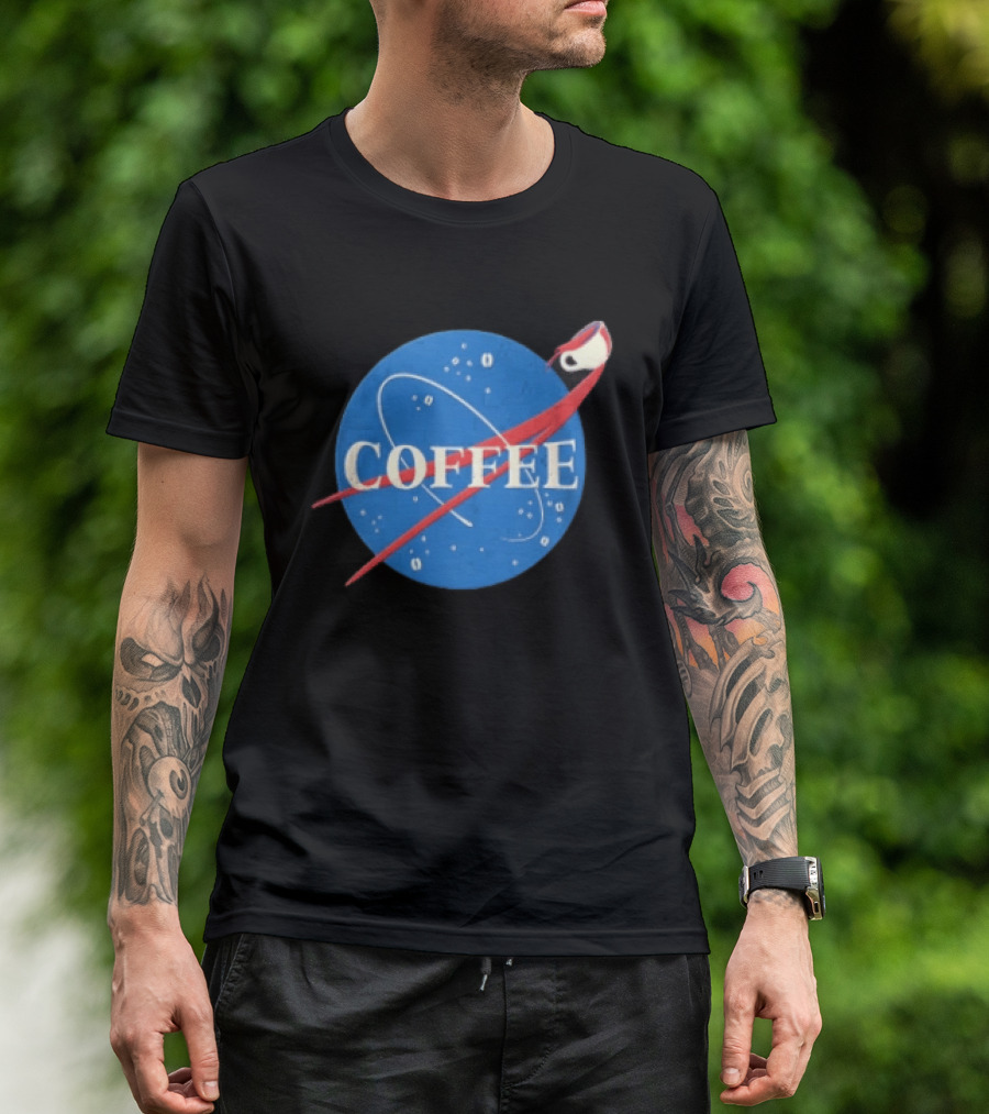 Nasa Coffee Meatball Spilling Cup Orbit Beans Distressed T-Shirt