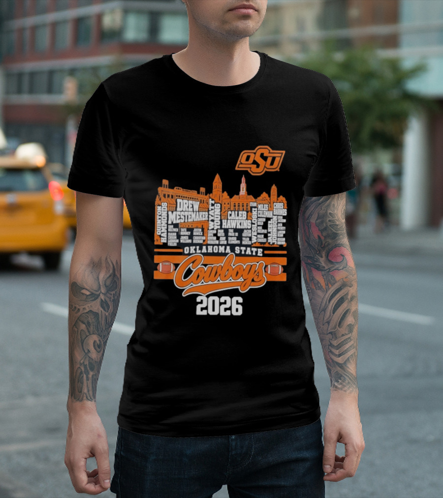 Oklahoma State Cowboys 2026 Player Names Skyline OSU Football T-Shirt