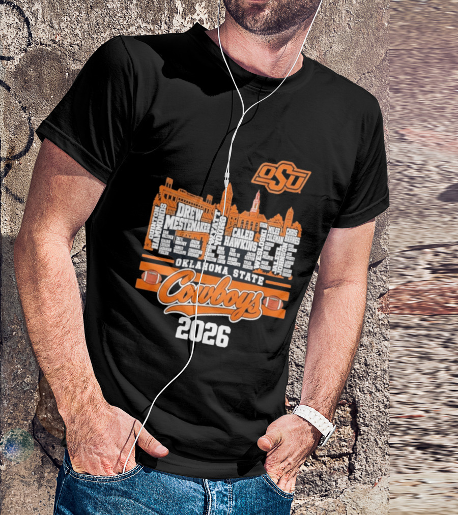 Oklahoma State Cowboys 2026 Player Names Skyline OSU Football T-Shirt