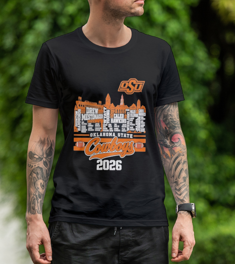 Oklahoma State Cowboys 2026 Player Names Skyline OSU Football T-Shirt