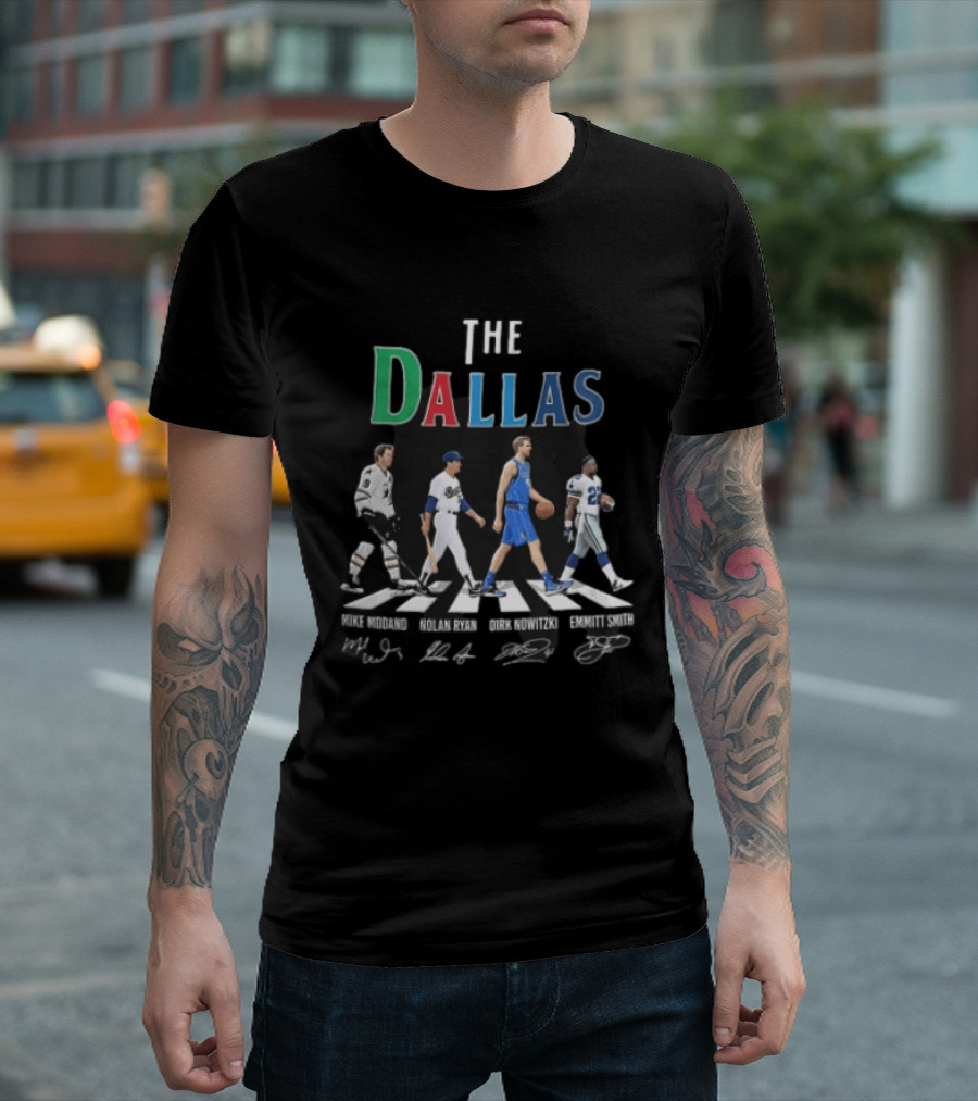 The Dallas Mike Modano Nolan Ryan Dirk Nowitzki Emmitt Smith Abbey Road Roster T-Shirt