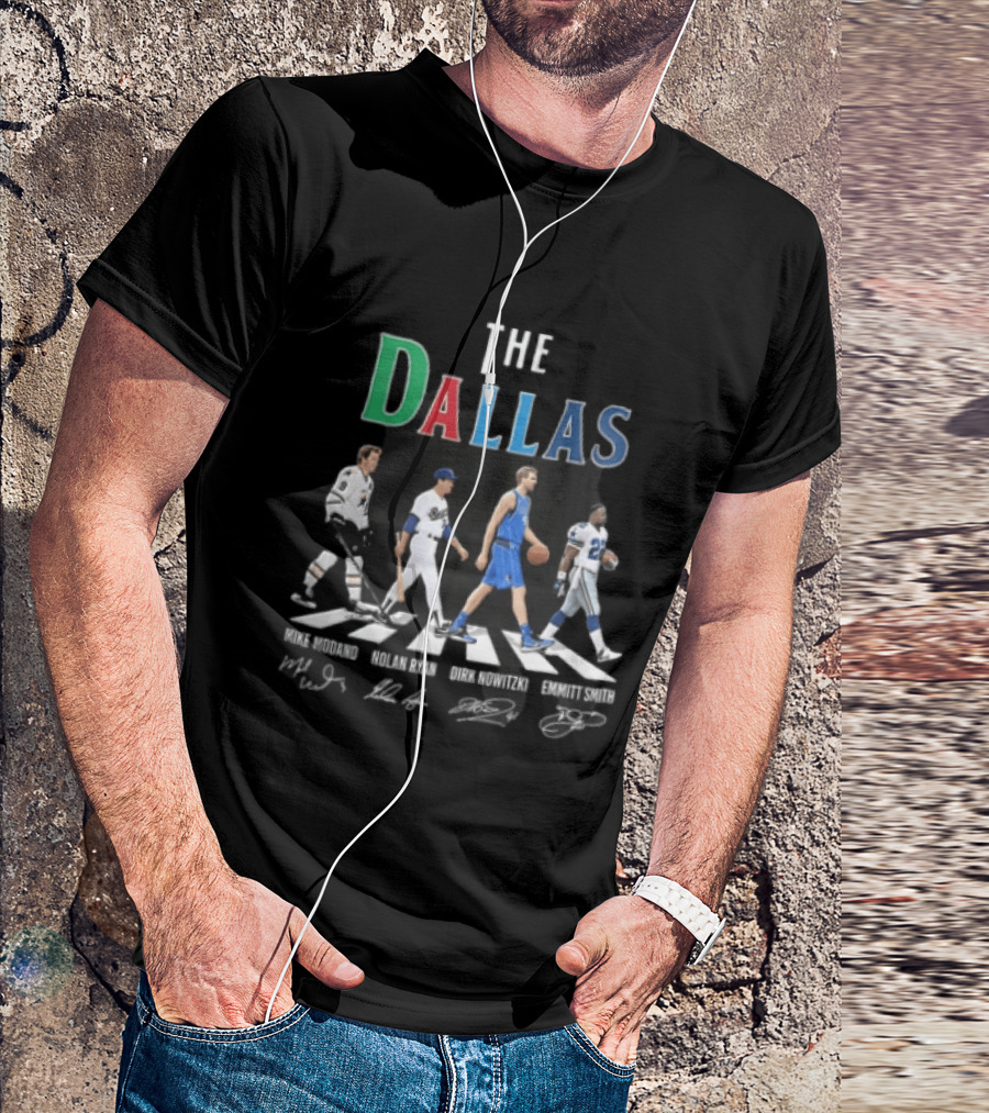 The Dallas Mike Modano Nolan Ryan Dirk Nowitzki Emmitt Smith Abbey Road Roster T-Shirt