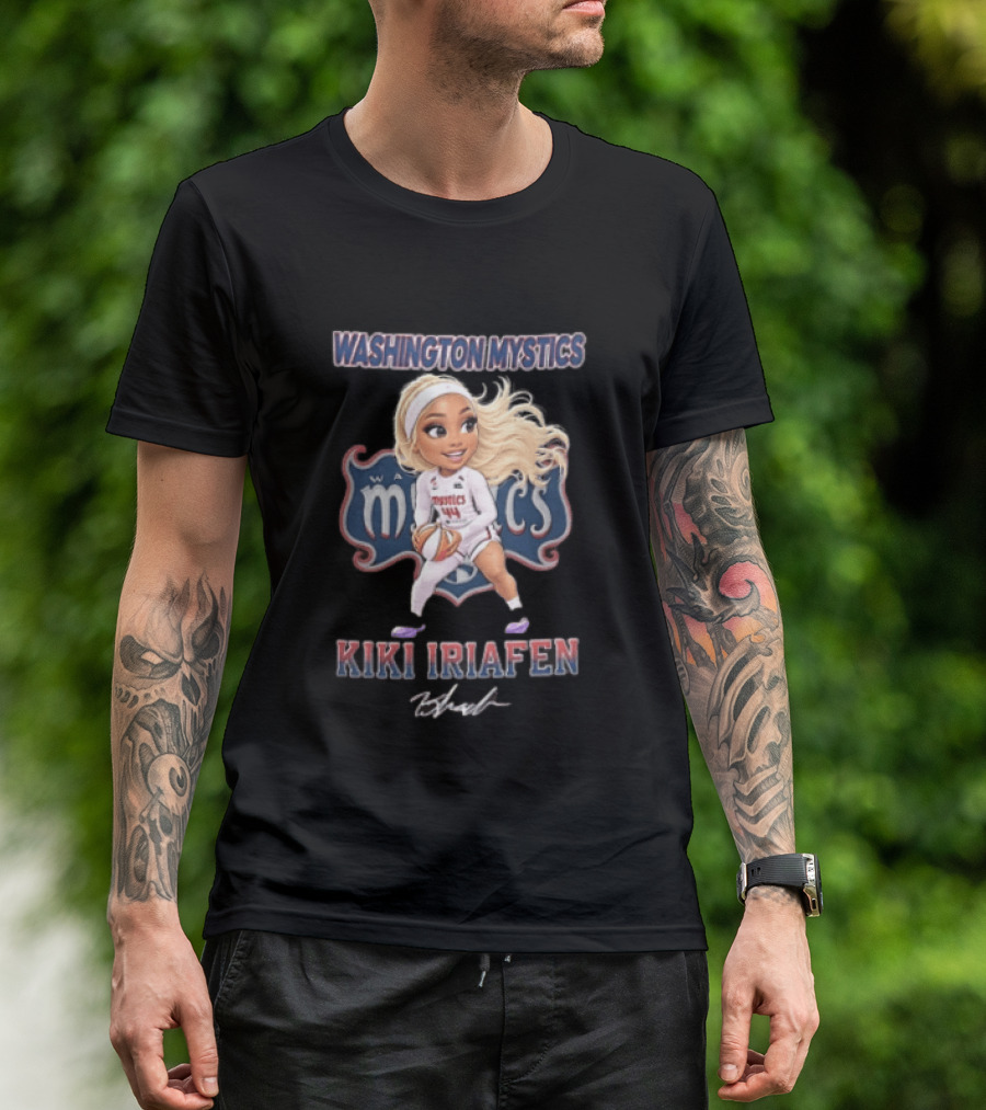 Washington Mystics Kiki Iriafen Cartoon Caricature Player Holding Basketball T-Shirt