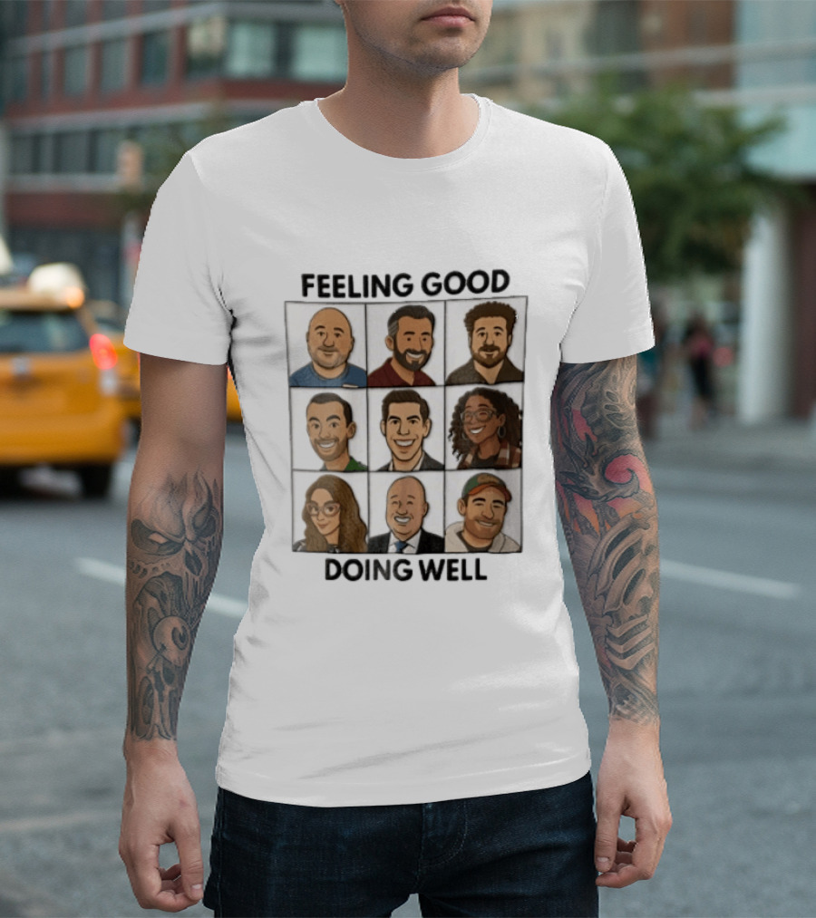 Feeling Good Doing Well Nine Cartoon Caricature Grid T-Shirt