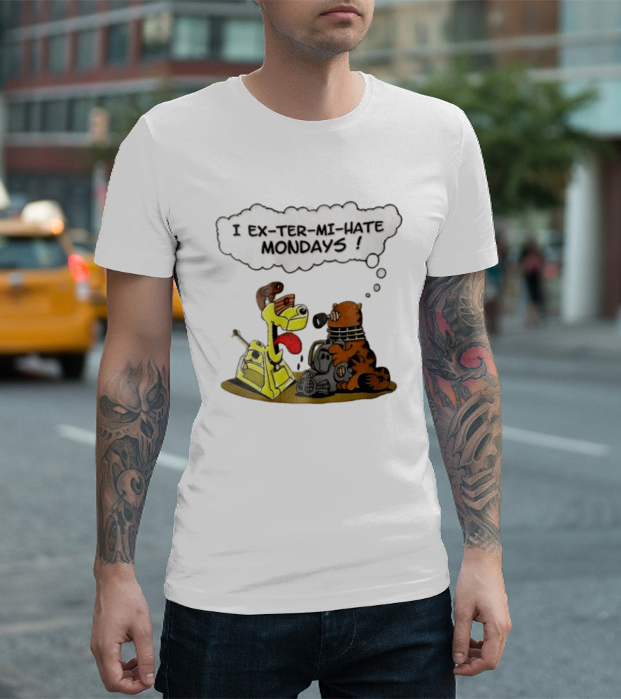 I Ex Ter Mi Hate Mondays Cat Odie Dalek Cyberman Cartoon T-Shirt