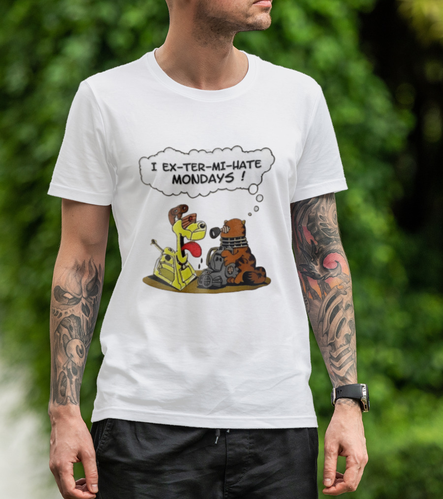 I Ex Ter Mi Hate Mondays Cat Odie Dalek Cyberman Cartoon T-Shirt