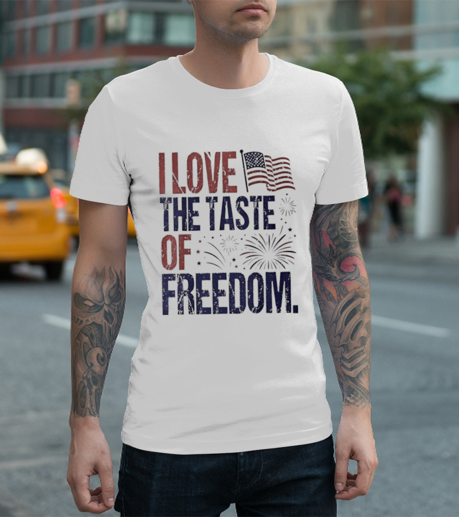 Patriotic I Love The Taste Of Freedom American Flag Fireworks Celebration T-Shirt