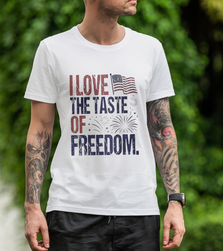 Patriotic I Love The Taste Of Freedom American Flag Fireworks Celebration T-Shirt