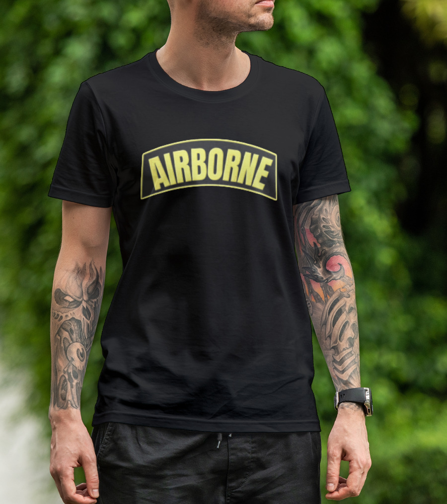Airborne Yellow Arched Tab Patch Dark Military T-Shirt