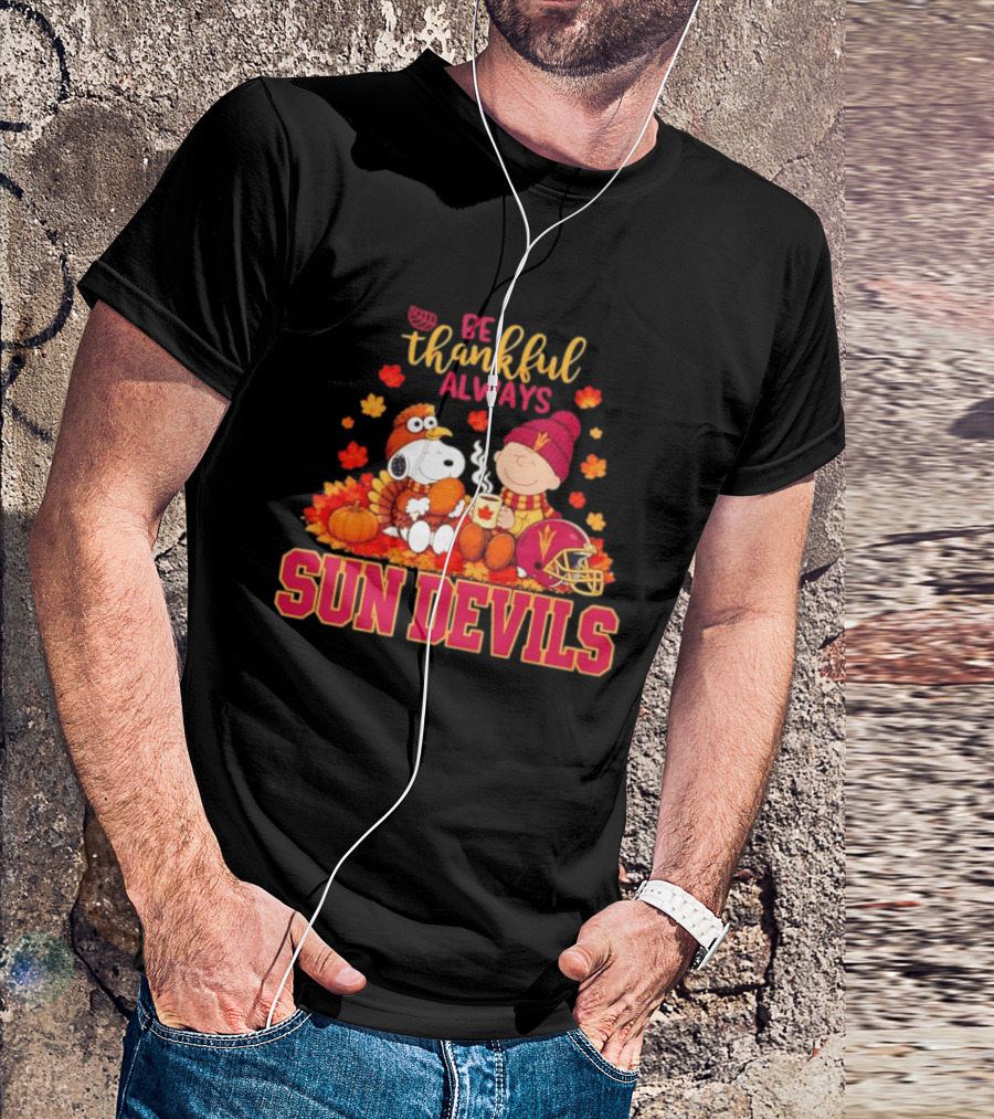 Be Thankful Always Snoopy And Charlie Brown With Sun Devils Fans T-Shirt