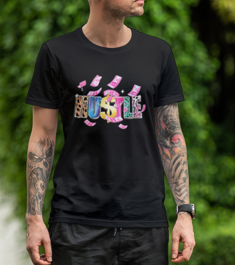 Hustle 3D Gold Dollar Sign Pink Cash Sparkles T-Shirt