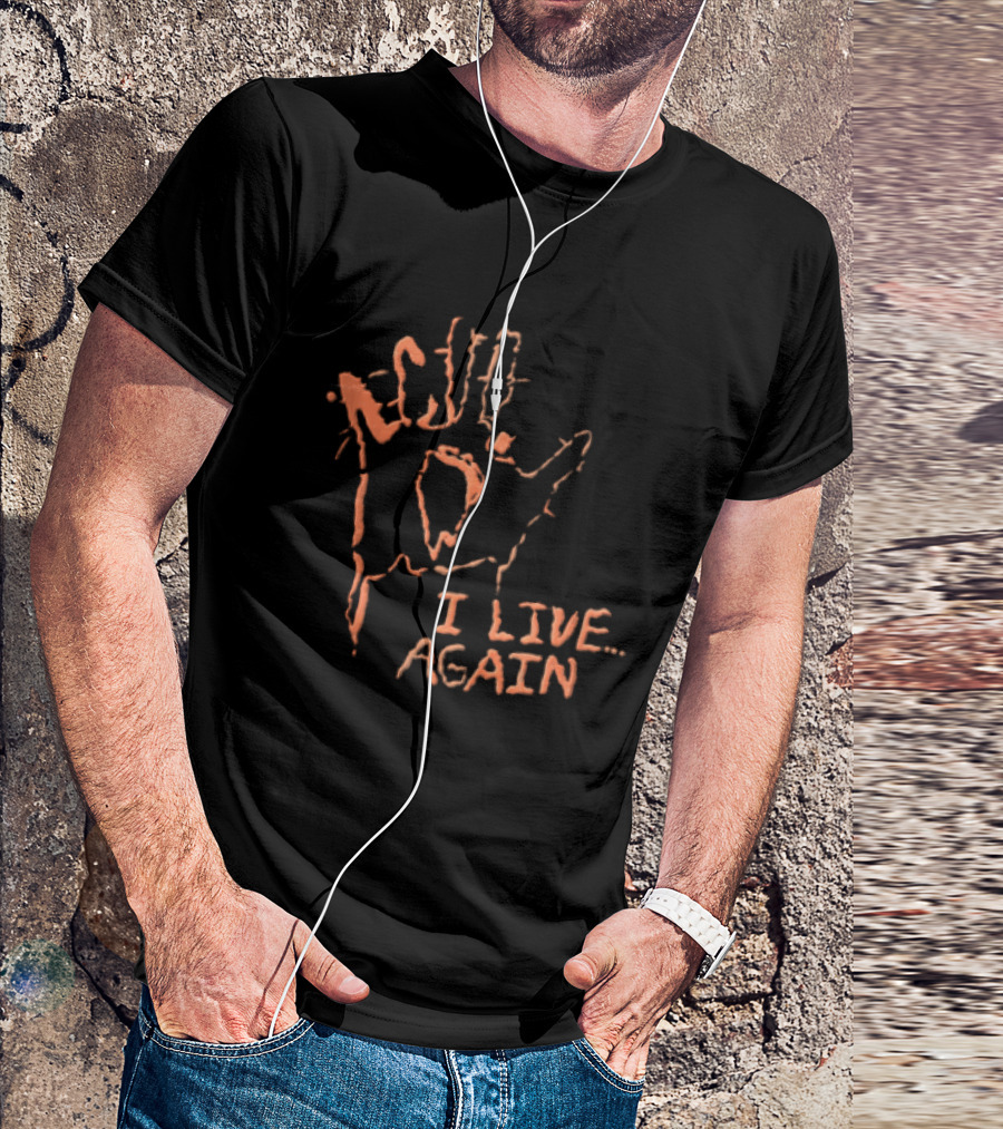 I Live Again Red Spiky Handprint Burning Hole In Palm Distressed Halloween T-Shirt
