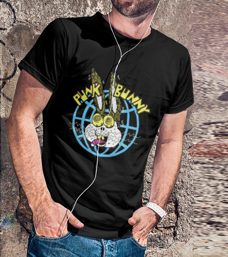 Punk Bunny Store Trucker Hat With Vibrant Bunny And Electric World Motif T-Shirt