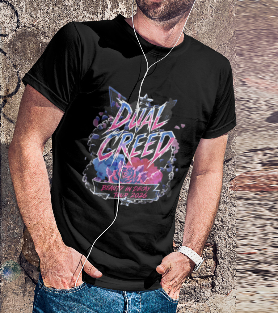 Dual Creed Beauty In Decay Tour 2026 Roses Chains Geometric Triangle Neon T-Shirt
