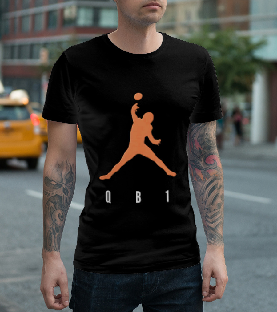 Qb1 Orange Jumpman Pose Football Quarterback Throwing Ball T-Shirt
