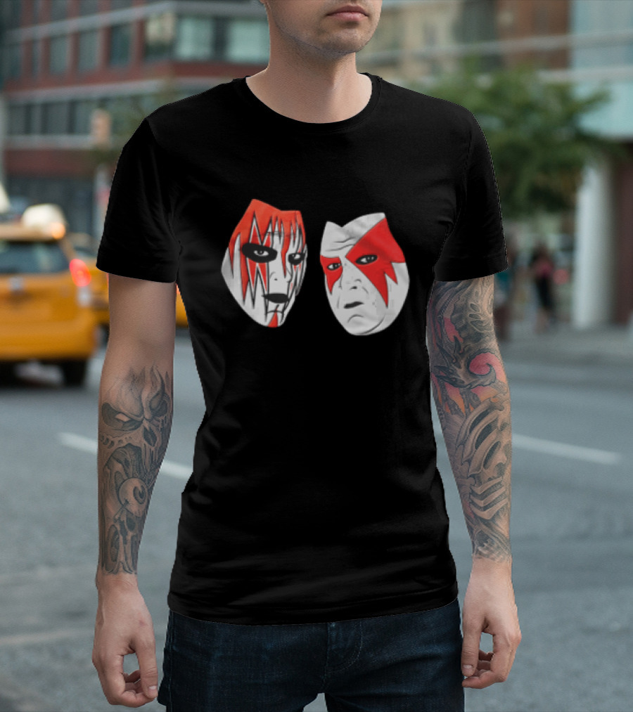 Red And White Face Paint Wrestler Cartoon Caricatures T-Shirt